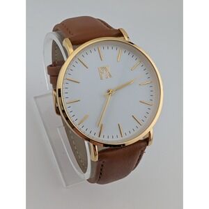 PX Watch Men 40mm Gold Case Brown Leather Band- New Battery
